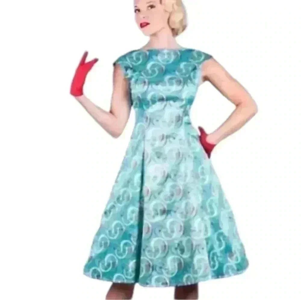 Tatyana Cruiser Swing Dress Rockabilly 1950s Womens S Pin-up Retro Satin Blue